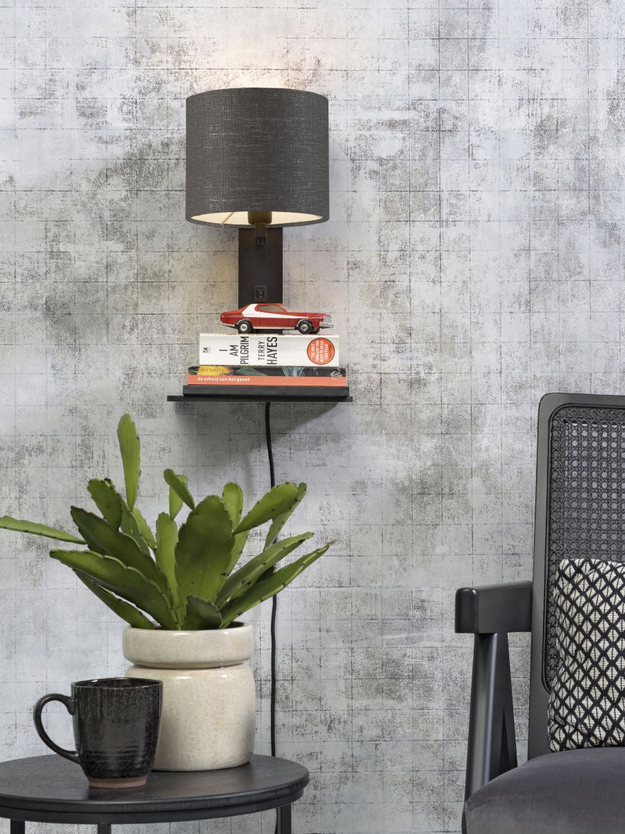 Wandlamp Andes Zwart/Donkergrijs met plank
