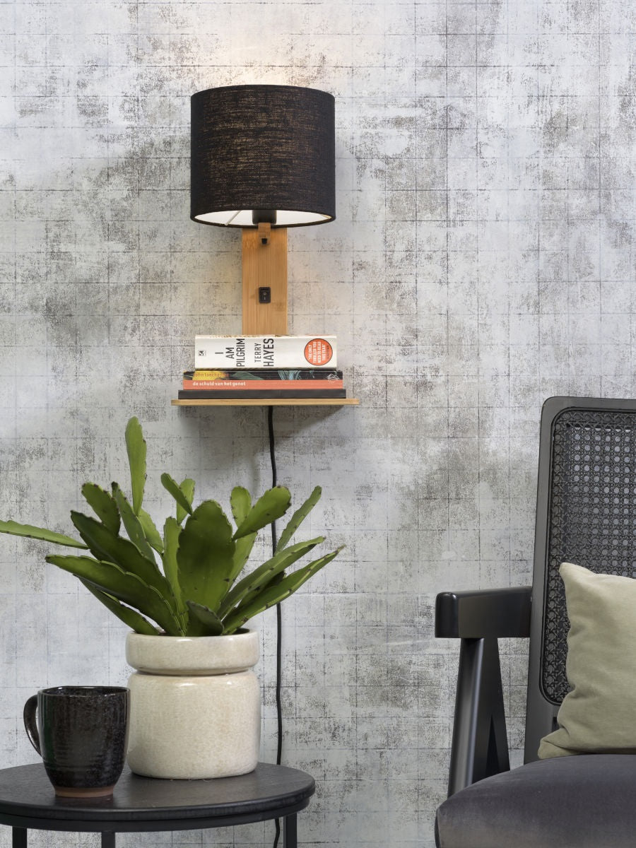 Wandlamp Andes Naturel/Zwart met plank