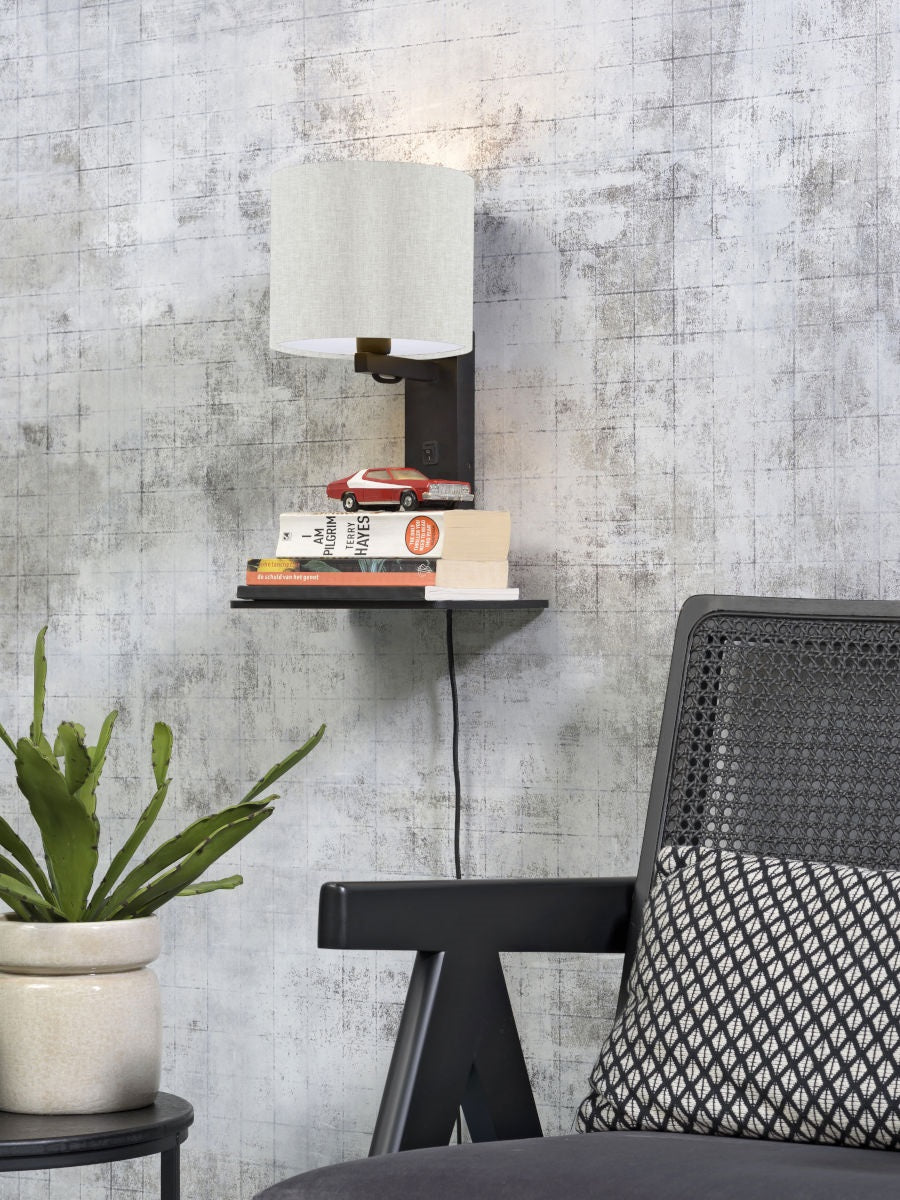 Wandlamp Andes Zwart/Donker Linnen met plank