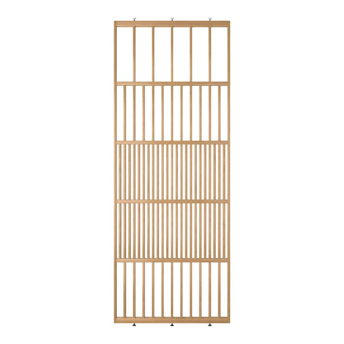 Houten roomdivider van gelakt massief eiken, ontworpen voor een strakke, hotel chique uitstraling. Een elegante toevoeging aan elk interieur