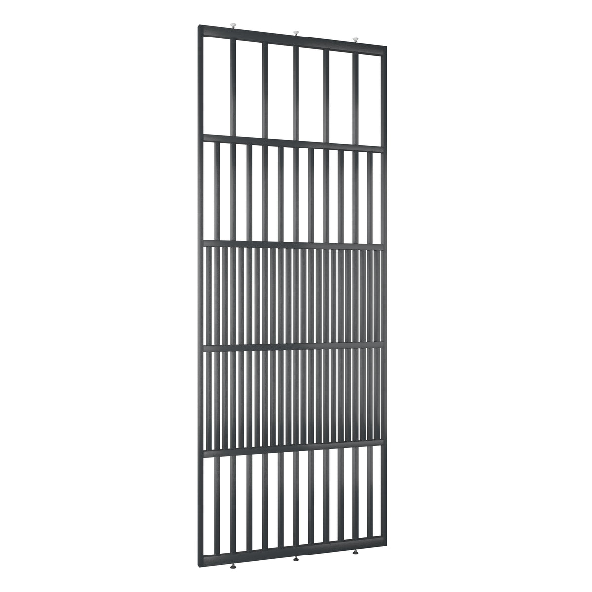 Houten roomdivider van RAL7021 massief eiken, ontworpen voor een strakke, hotel chique uitstraling. Een elegante toevoeging aan elk interieur.