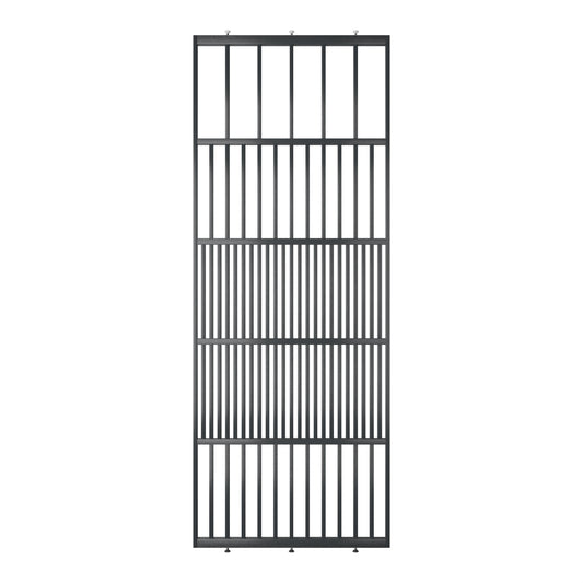 Houten roomdivider van RAL7021 massief eiken, ontworpen voor een strakke, hotel chique uitstraling. Een elegante toevoeging aan elk interieur.