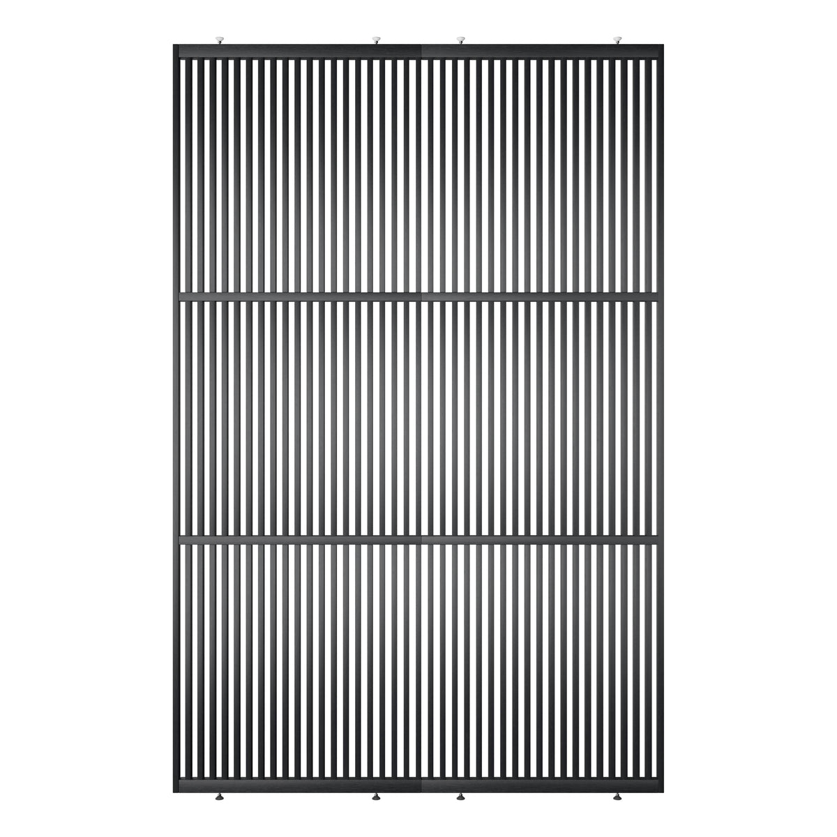 Houten roomdivider met twee gekoppelde delen in XL, in RAL7021 gelakt massief eiken voor een strakke, natuurlijke uitstraling.