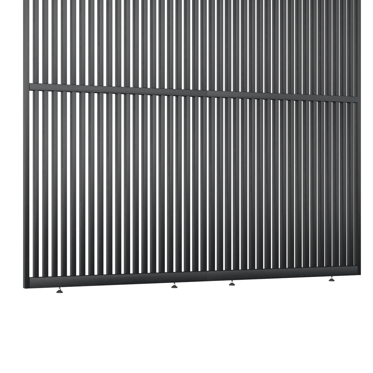 Houten roomdivider met twee gekoppelde delen in XL, in RAL7021 gelakt massief eiken voor een strakke, natuurlijke uitstraling.