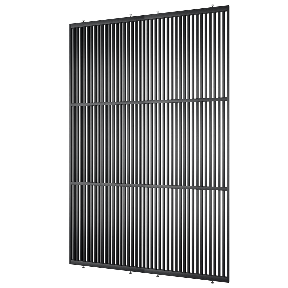 Houten roomdivider met twee gekoppelde delen in XL, in RAL7021 gelakt massief eiken voor een strakke, natuurlijke uitstraling.